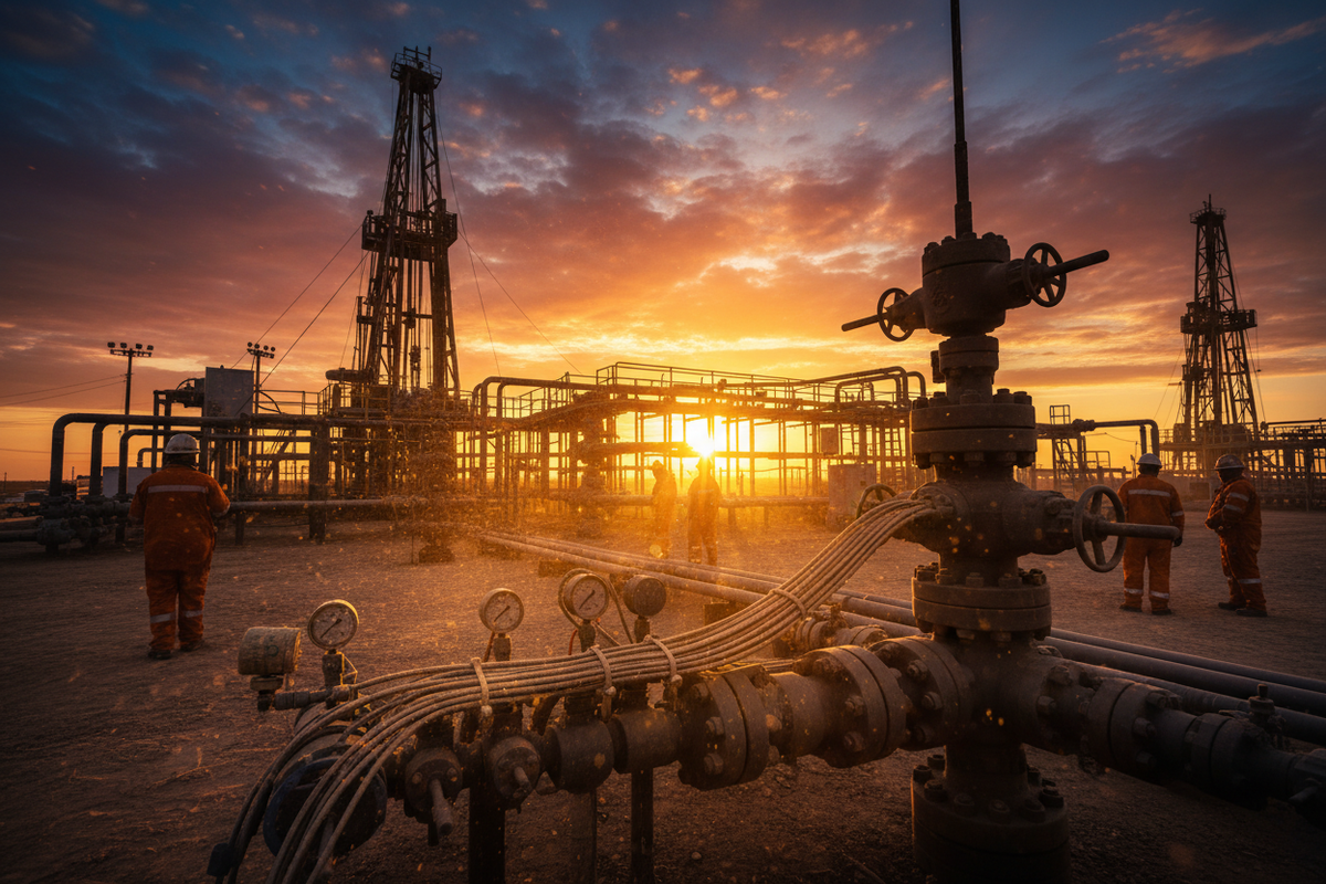 Oil & Gas Wellhead at Sunset